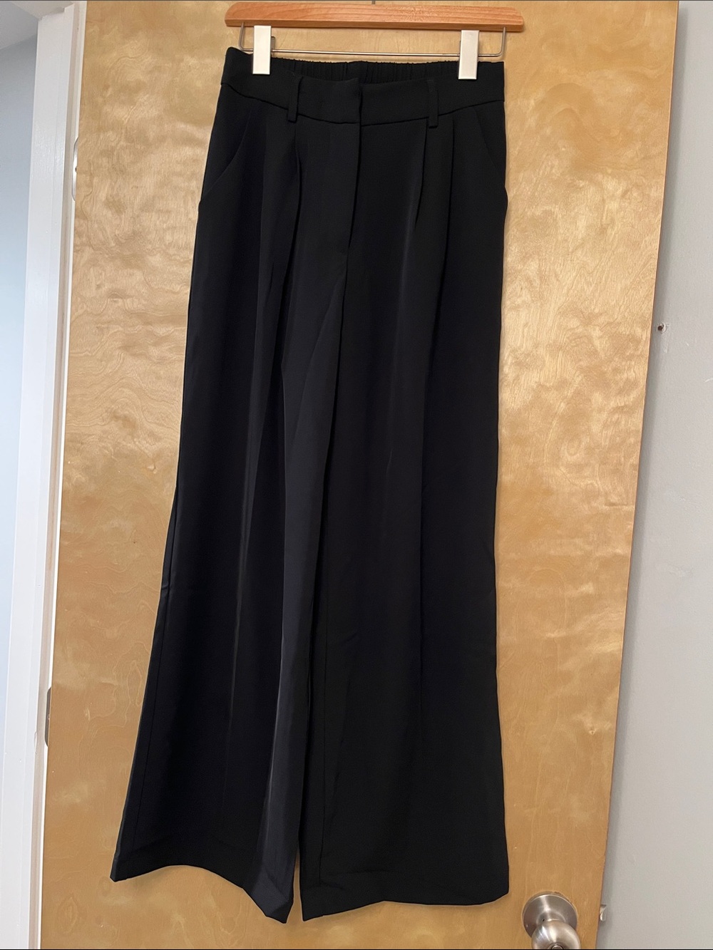 Black Wide-Leg Trousers for Women - Tailored Front